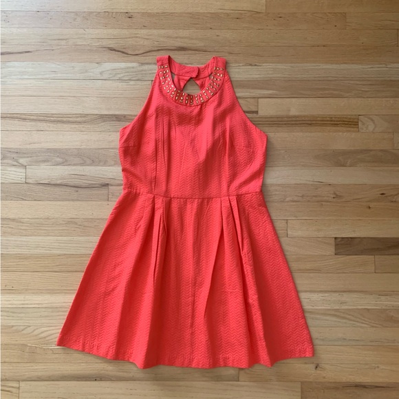 Coral Fit & Flare Halter Cocktail Dress-Size 18 - Picture 8 of 8